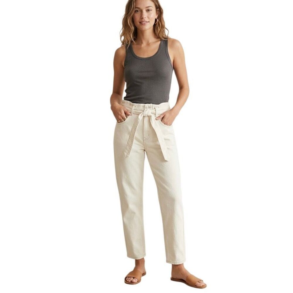 Joe’s Jeans Ivory High-Rise Paperbag Waist Denim Pants  Size 27